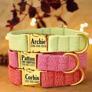 Dog Collar Personalized - Small Medium Large Cotton Dog Collar - Engraved Buckle Dog Collars - Dog Collar Girl - Dog Collar Boy - Dog Gift
