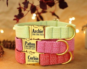 Collar de perro personalizado - Collar de algodón para perros pequeños, medianos y grandes - Collares para perros con hebilla grabada - Collar para perros para niñas - Collar para perros para niños - Regalo para perros