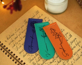Birth Flower Bookmark, Personalized Leather Bookmark, Custom Name Flower Bookmark, Birth Month Flower Gift, Bookmark for Women, Gift for Her