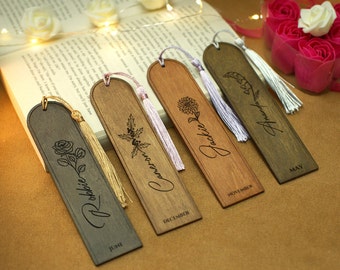 Personalized Birth Flower Wooden Bookmark: Custom Engraved Gift