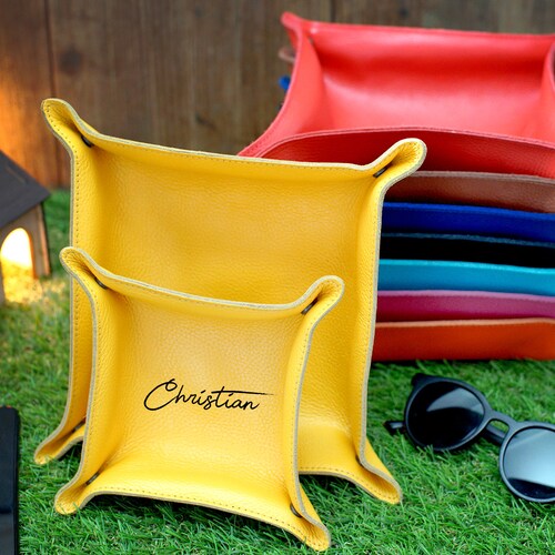 Personalized Leather Tray Engraved Catch All Valet Tray Etsy