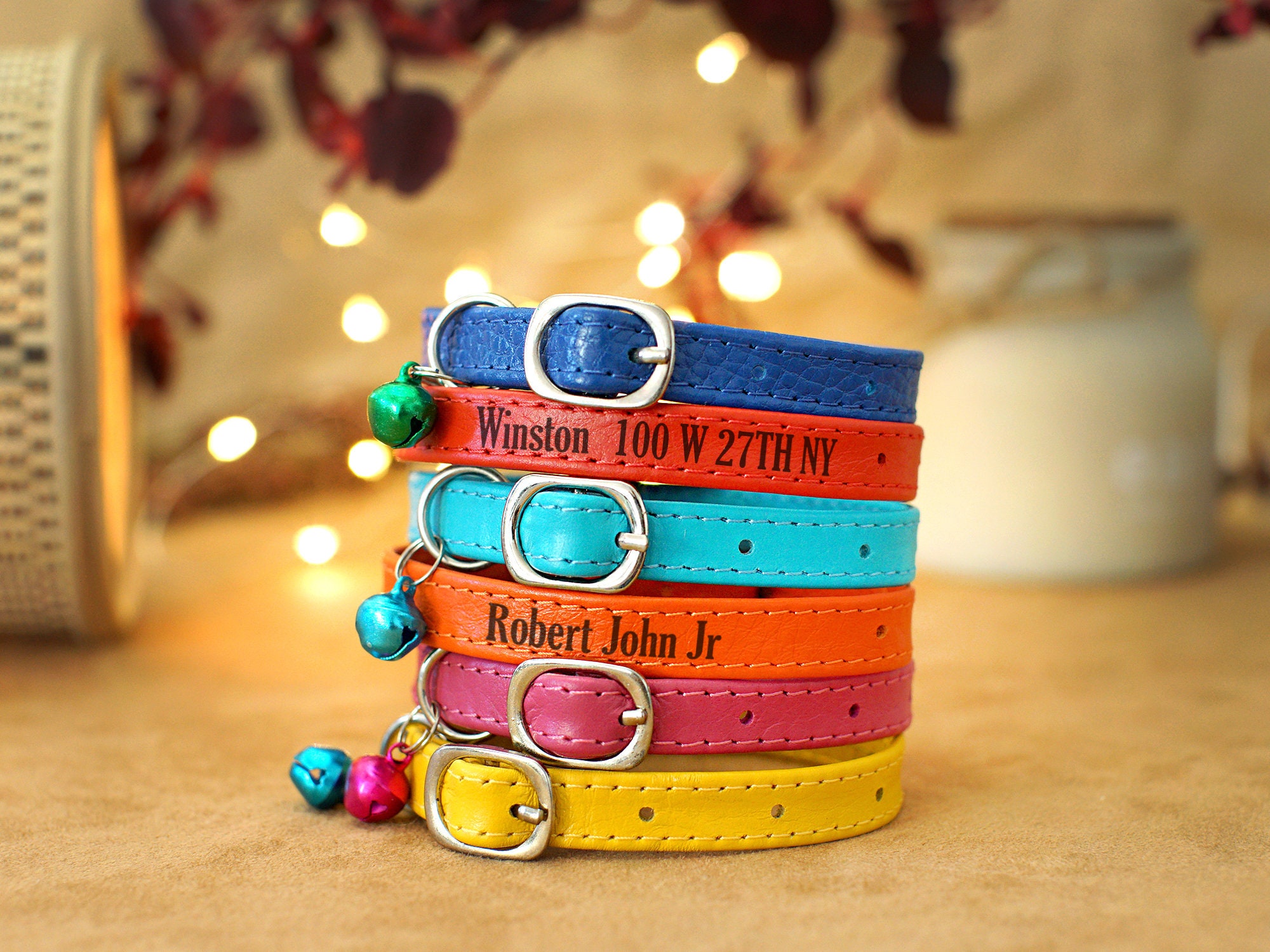 Custom Colles Leather Cat Collar - Custom Engraved Cat Collar - Personalized Cat ...