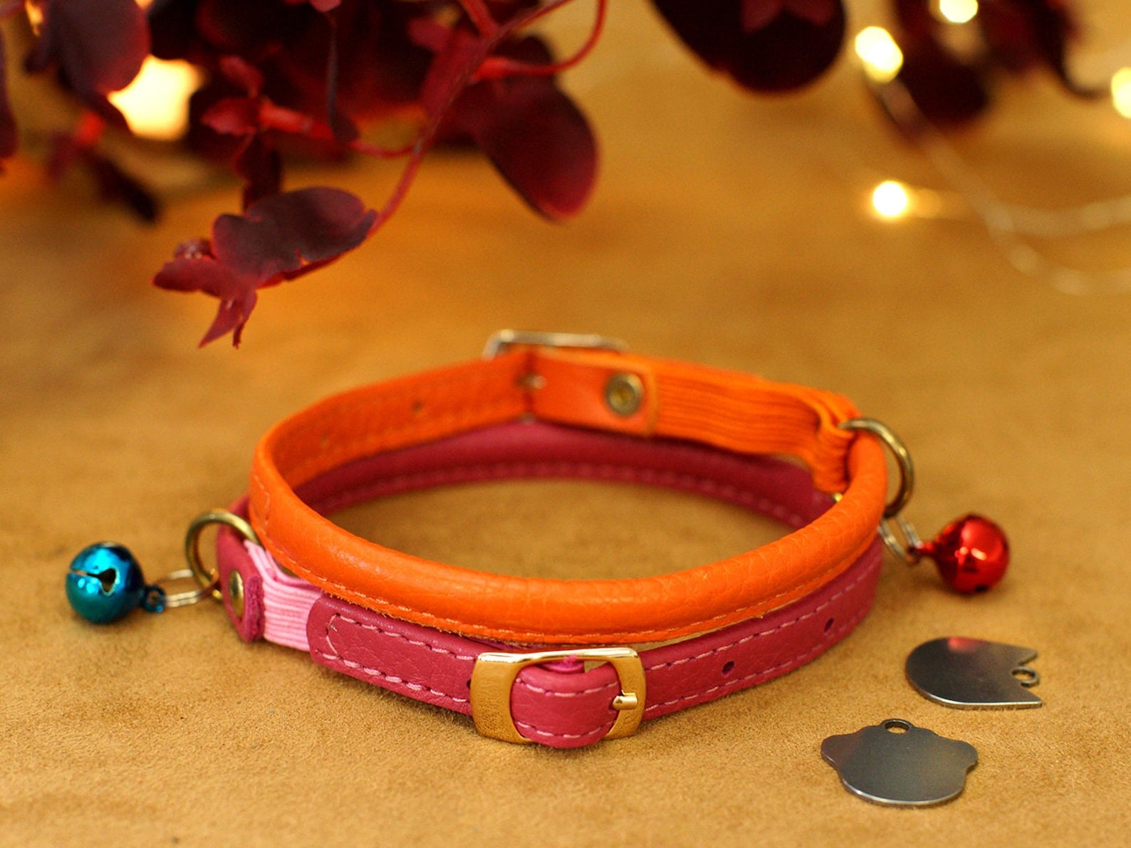 Rolled Leather Cat Collar With Elastic Safety Strap Etsy