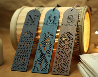 Marcadores de madera personalizados con borla, marcador de madera personalizado, marcador de patrón único grabado, regalo del Día de las Madres para el lector, regalo para ella