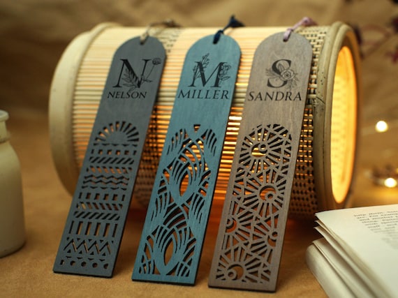 Custom Wood Bookmarks with Tassel, Personalized Wooden Bookmark, Unique Pattern Bookmark Engraved, Christmas Gift for Reader, Gifts for Her