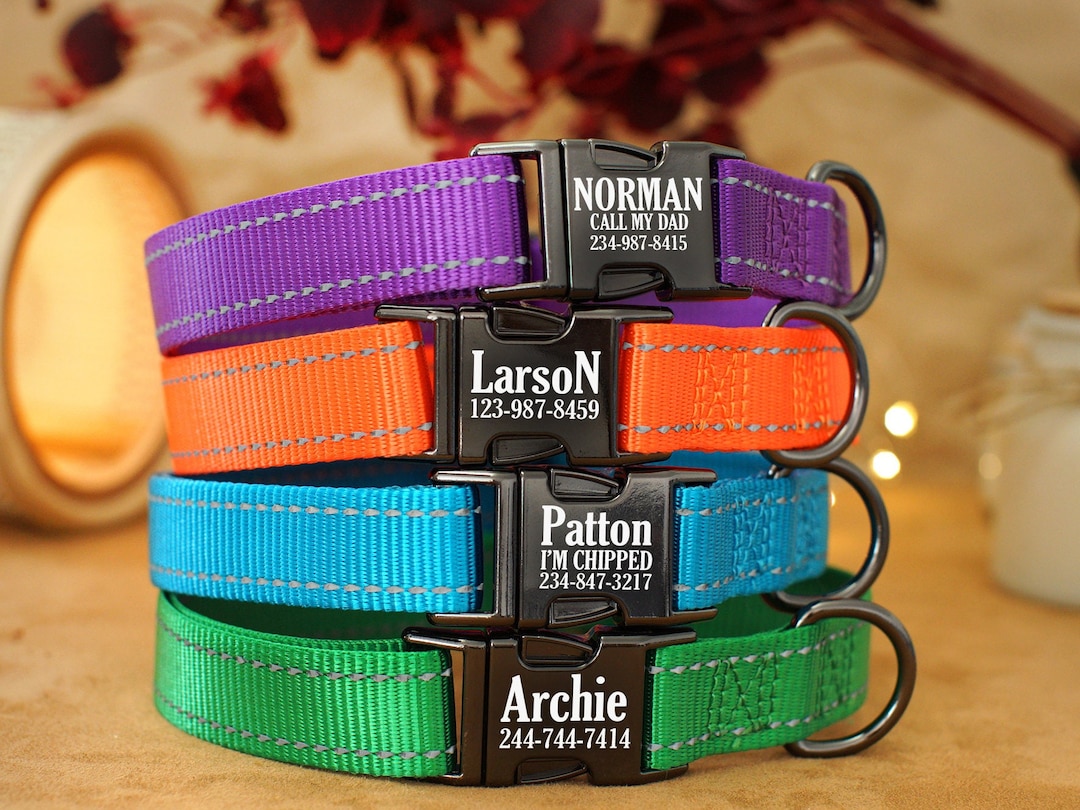 Reflective Dog Collar Personalized Engraved Buckle Dog Collar Custom