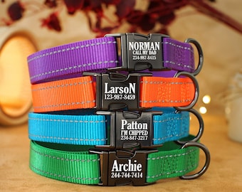 Reflective Dog Collar Personalized - Engraved Buckle Dog Collar - Custom Dog Collar - Small Medium Large Dog Collars