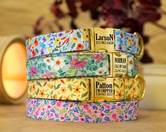 Floral Design Dog Collar Personalized, Custom Flower Dog Collars for Small Medium Large Dogs, Girl Dog Collar, Unique Print Puppy Collars