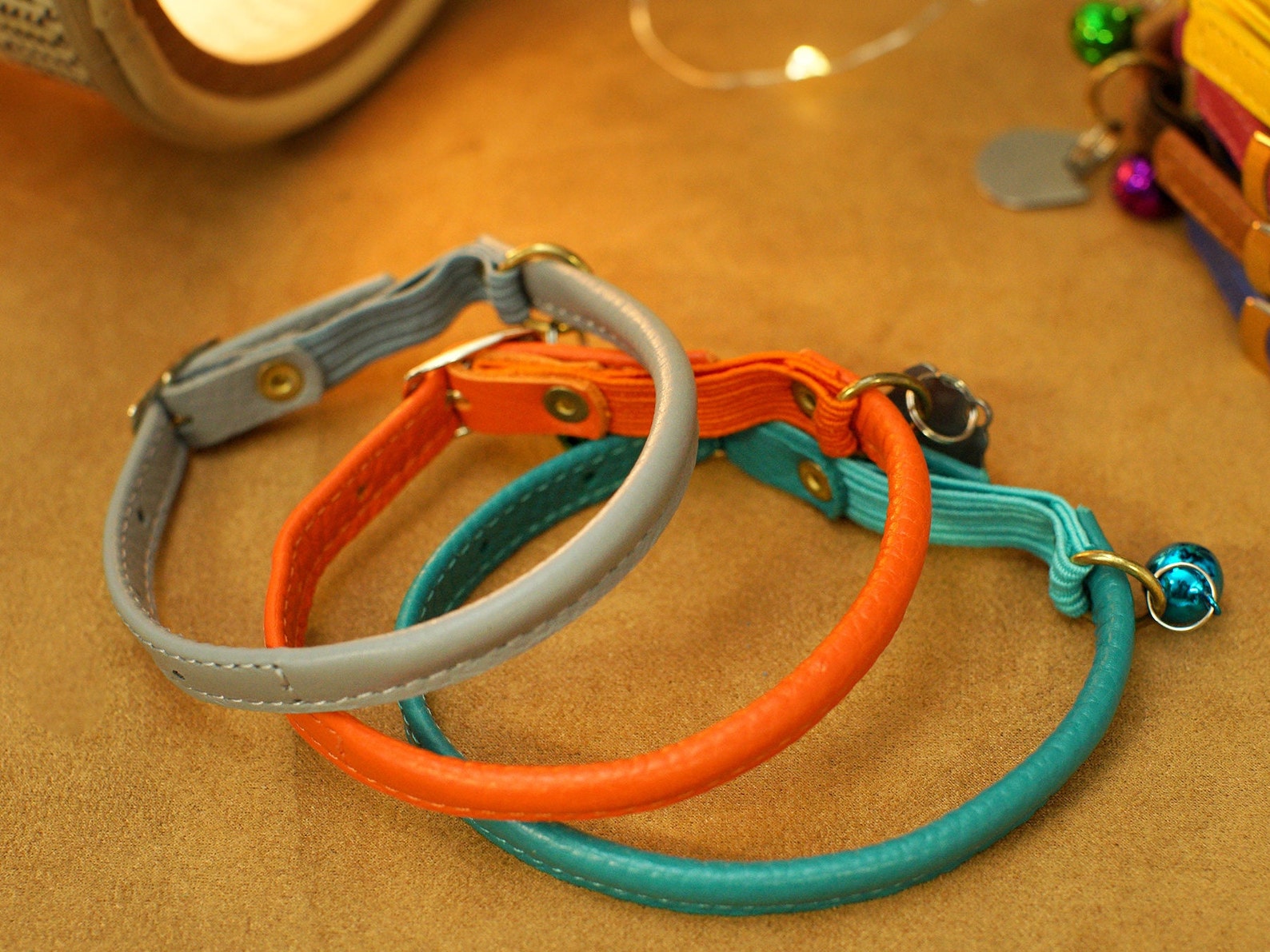 Rolled Leather Cat Collar With Elastic Safety Strap Etsy