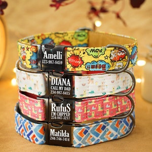 Personalized Dog Collar with Engraved Dog ID Buckle - Leather and Fabric Combination Dog Collar - Design Pet Collars for Dogs