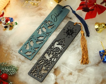 Personalized Christmas Wooden Bookmark: Holiday Decor, Bookish Gift