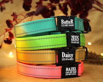 Multiple Color Nylon Reflective Personalized Dog Collar with Engraved Buckle - Custom Dog Collars for Small and Large Dogs - Safe Dog Collar