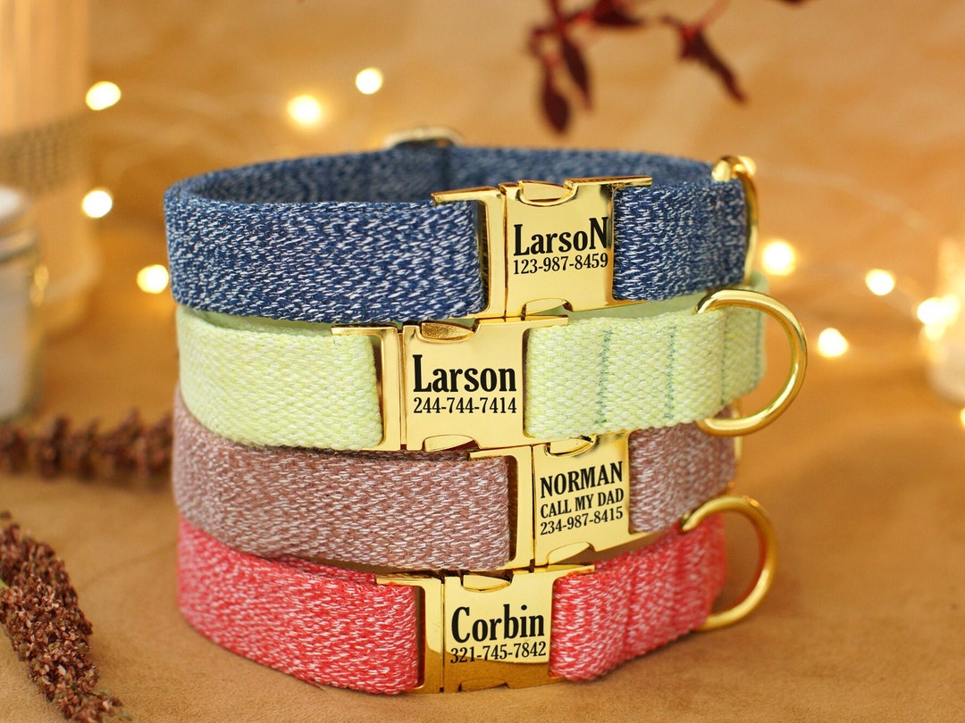 Personalized Cotton Dog Collar Custom Dog Collar With Engraved Gold