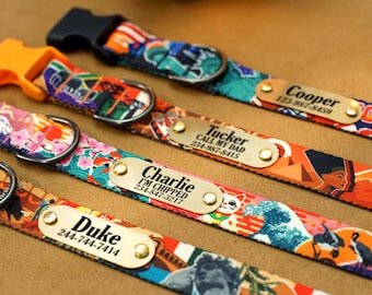 Personalized Dog Collar with Featuring World Patterns, Engraved Name Tag Dog Collar, Custom Dog Collar for Small Medium Large Dogs