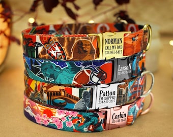 Personalized Travel Dog Collar: Engraved Metal Buckle, USA Europe Africa Japan Patterns
