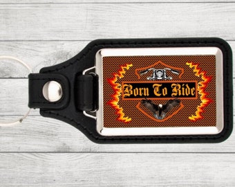 Single Sided Rectangle Born To Ride Motorcycle Style Keychain Gift