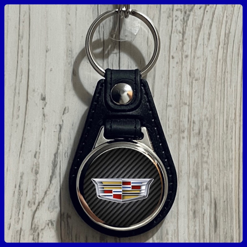 Single Sided Leather Keychain Cadillac GM General Motors