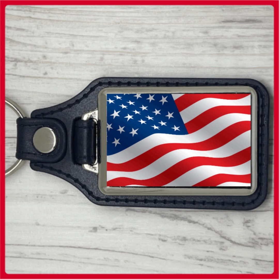 American Flag Keychain Single Sided Rectangle Keychain USA Flag Style ...