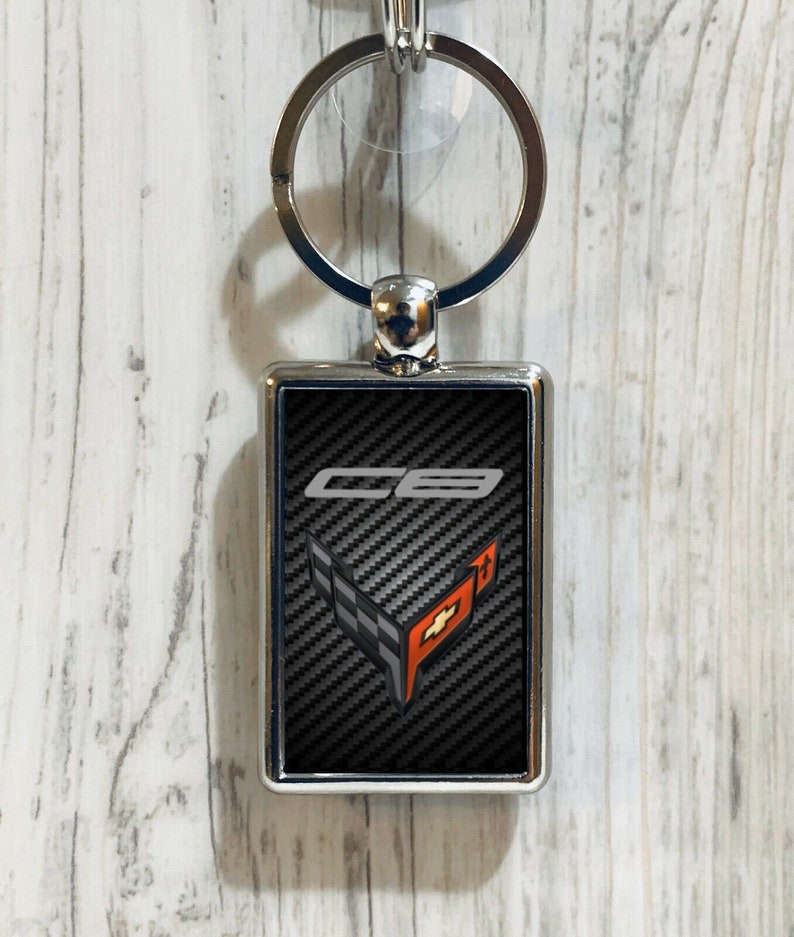 C8 Style Corvette Double Sided Metal Keychain Chevy Chevrolet Etsy