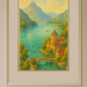 Watercolor Poster Print of Lake Annecy, France - Perfect Wedding Gift, Travel Decoration, or Home Decor Wall Art #140