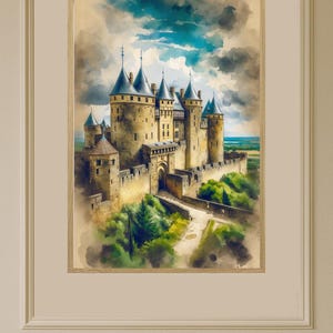 Château de Carcassonne Watercolor Poster Print - France Travel Decor, Wedding Gift, Home Wall Art Unique Birthday Gift #985