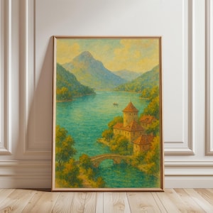 Watercolor Poster Print of Lake Annecy, France - Perfect Wedding Gift, Travel Decoration, or Home Decor Wall Art #140