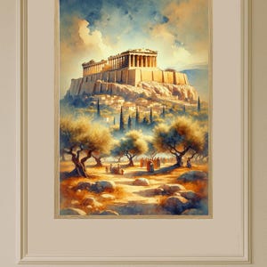 Acropolis of Athens Watercolor Poster Print | Travel Gift Idea Wedding Gift | Unique Home Decor Wall Art #283