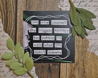 You Owe Yourself The Biggest Apology--, 3" Sticker, Square Sticker, Matte Sticker, Laptop Sticker, Reminder, Forgiveness, Growth