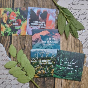 Pacote com 5 mini adesivos de tipografia, 1 polegada, adesivos circulares e quadrados, adesivos para laptop, lembrete, colagem, amor-próprio, crescimento, gentileza