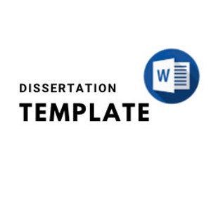 Op de afbeelding: Een blauw pictogram met een witte letter W en een documenticcoon, met de tekst "DISSERTATION TEMPLATE" eronder.