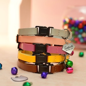 Leather Breakaway Cat Collar with ID Tag, Personalized Cat Collar with Bell, Custom Cat Collars, Girl Cat Collar, Kitten Collar
