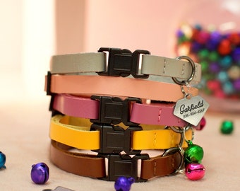Leather Breakaway Cat Collar with ID Tag, Personalized Cat Collar with Bell, Custom Cat Collars, Girl Cat Collar, Kitten Collar