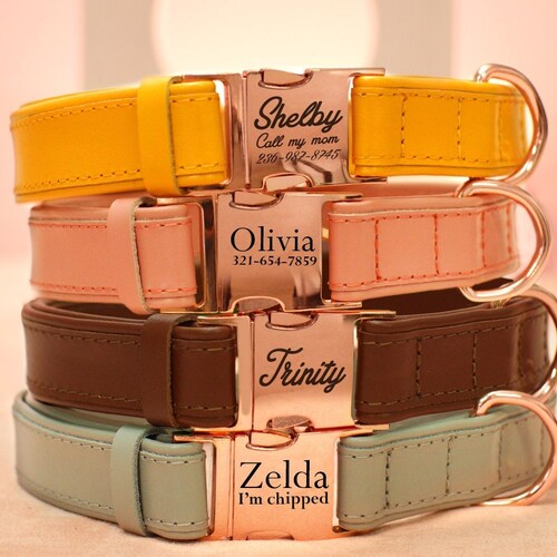 Leather Dog Collar With Metal Buckle Personalized Dog Collar Etsy