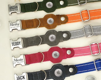 Personalisiertes AirTag Hundehalsband, Reflektierendes Hundehalsband mit AirTag Halter, Sicherheitshalsband mit Namen, Nachtleuchtendes Hundehalsband für kleine und große Hunde