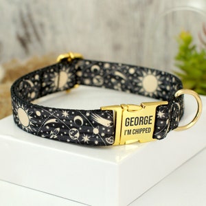 Engraved Dog Collar with Metal Buckle, Personalized Nylon Dog Collar, Space Shark Mushrooms Birds Patterns, Cute Dog Collar with Name