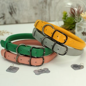 Engraved Rolled Dog Collar, Personalized Leather Pet Collar, Rope Collar with Name, Round  Dog Collar ID Tag, Puppy Collars