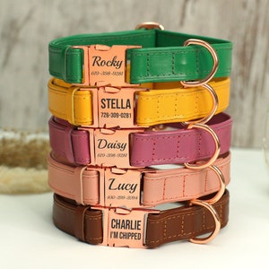 Custom Leather Dog Collar, Personalized Dog Collars with Pink Metal Buckle, Engraved Pet Collar for Small Medium Large Dogs, Pet Accessories