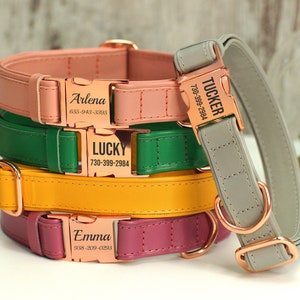 Personalisiertes Leder Hundehalsband, Individuelles Hundehalsband mit Rosegold Metall Schnalle, Junge Hundehalsband Mädchen, Hundehalsband mit Name graviert