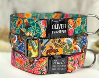 Cute Dog Collar with Engraved Metal Buckle, Hawaii Texas California Print Dog Collars, Personalized Pet Collar Small Large, Boy Dog Collar