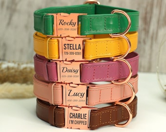 Anpassat läderhalsband för hundar, personliga hundhalsband med rosa metallspänne, graverat halsband för små och medelstora hundar, husdjurstillbehör