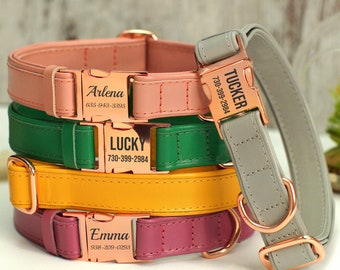 Personalized Leather Dog Collar, Custom Dog Collar with Rose Gold Metal  Buckle, Boy Dog Collar Girl, Engraved Dog Collar with Name