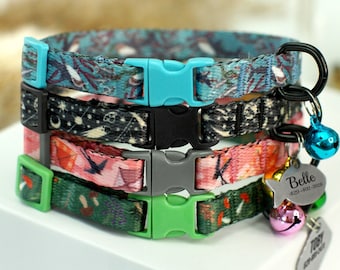 Custom Cat Collar with ID Tag & Bell, Animal Print Cat Collars, Personalized Kitten Collar, Pet Accessories for Cat Lover, Soft Cat Collar