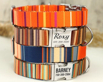 Aangepaste hondenhalsband met metalen gesp, trendy hondenhalsband met gestreept ontwerp, halsband voor kleine tot middelgrote honden, gepersonaliseerde halsband