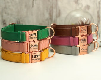 Leather Dog Collar, Personalized Dog Collar, Engraved Pet Collar for Dogs Small Large, Dog Collar Pink Yellow Brown, Dog Lover Gift