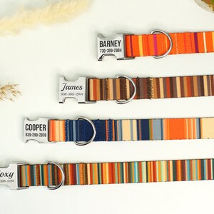 Striped Dog Collar with Engraved Metal Buckle, Custom Pet Collars for Small Medium Large Dogs Puppy, Personalized Dog Collar, Boy Dog Collar image 2