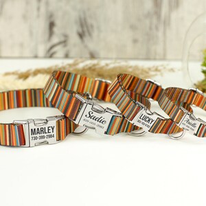 Striped Dog Collar with Engraved Metal Buckle, Custom Pet Collars for Small Medium Large Dogs Puppy, Personalized Dog Collar, Boy Dog Collar image 4