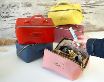 Personalisierte Leder Make-up Tasche für Frauen, Benutzerdefinierte Kosmetiktasche mit Namen, Geschenk für Sie, Reisekulturbeutel, Geschenk für Mutter