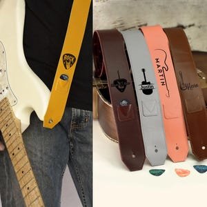 Sangle de guitare personnalisée, Cadeau joueur de guitare, Sangle de guitare en cuir, Sangle de guitare basse, Accessoires guitare, Sangle de guitare acoustique