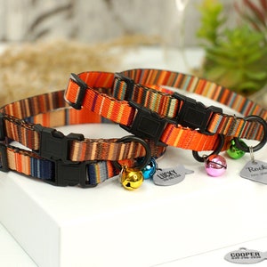 Personalized Breakaway Cat Collar, Striped Pattern Cat Collars with Name Tag, Girl Cat Collar with Bell, Boy Cat Collar, Safe Kitten Collar