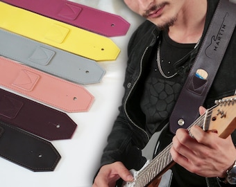 Custom Leather Guitar Strap, Personalized Strap for Acoustic Electric Bass Guitars, Guitar Accessories, Guitar Player Gift
